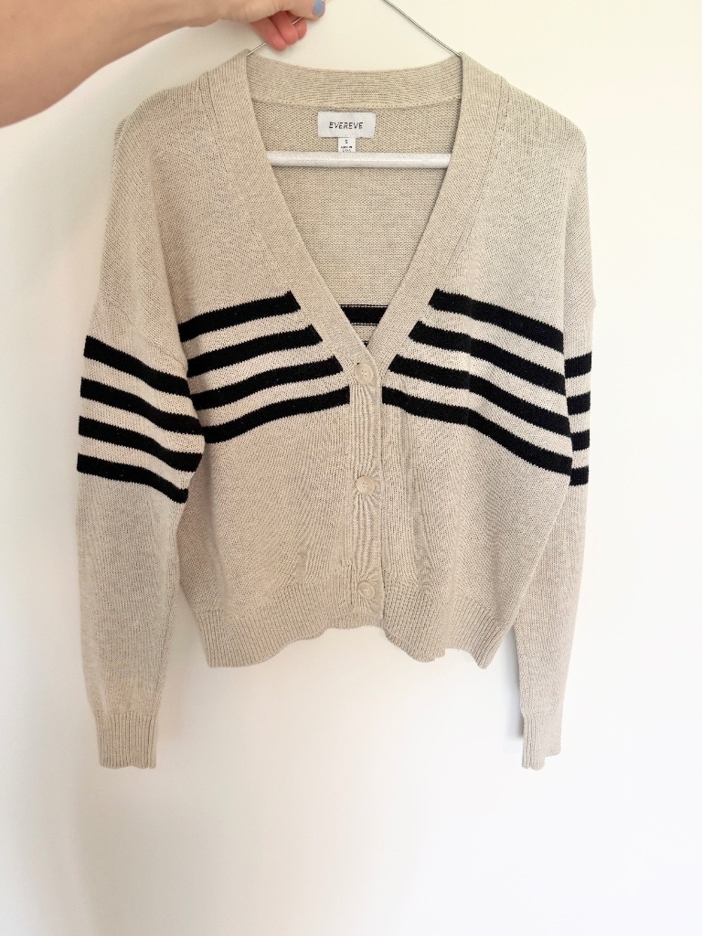 Evereve Beige Cardigan Sweater with Stripes, Size Small